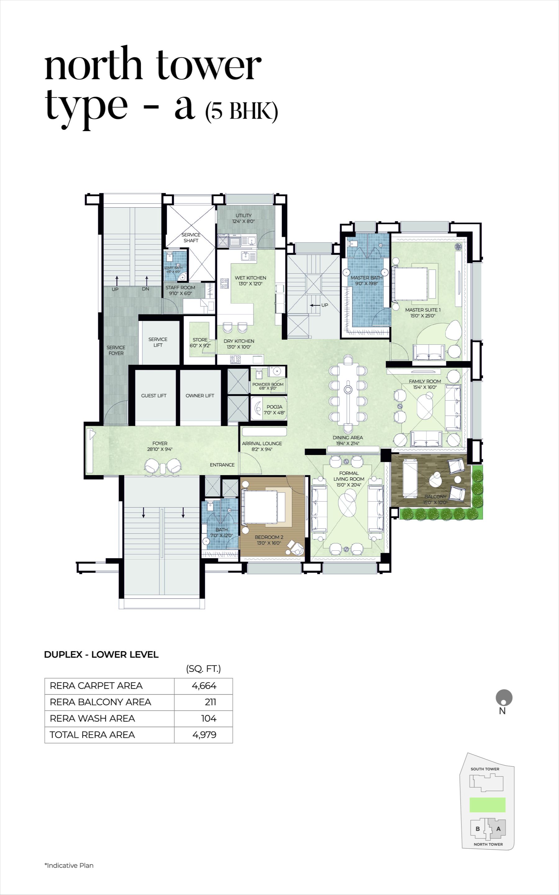 The Storeys Golf Coast — North Tower Type A 5 BHK Duplex Plan Lower Level