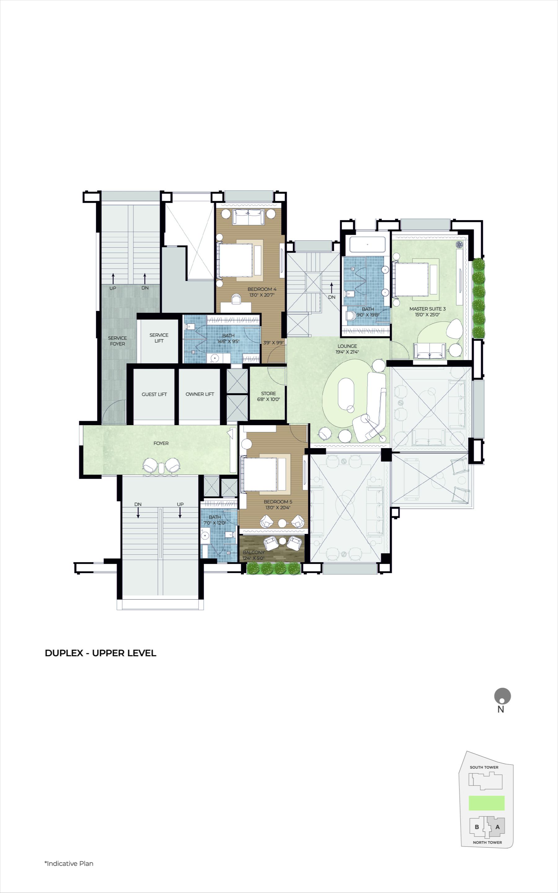 The Storeys Golf Coast — North Tower Type A 5 BHK Duplex Plan Upper Level