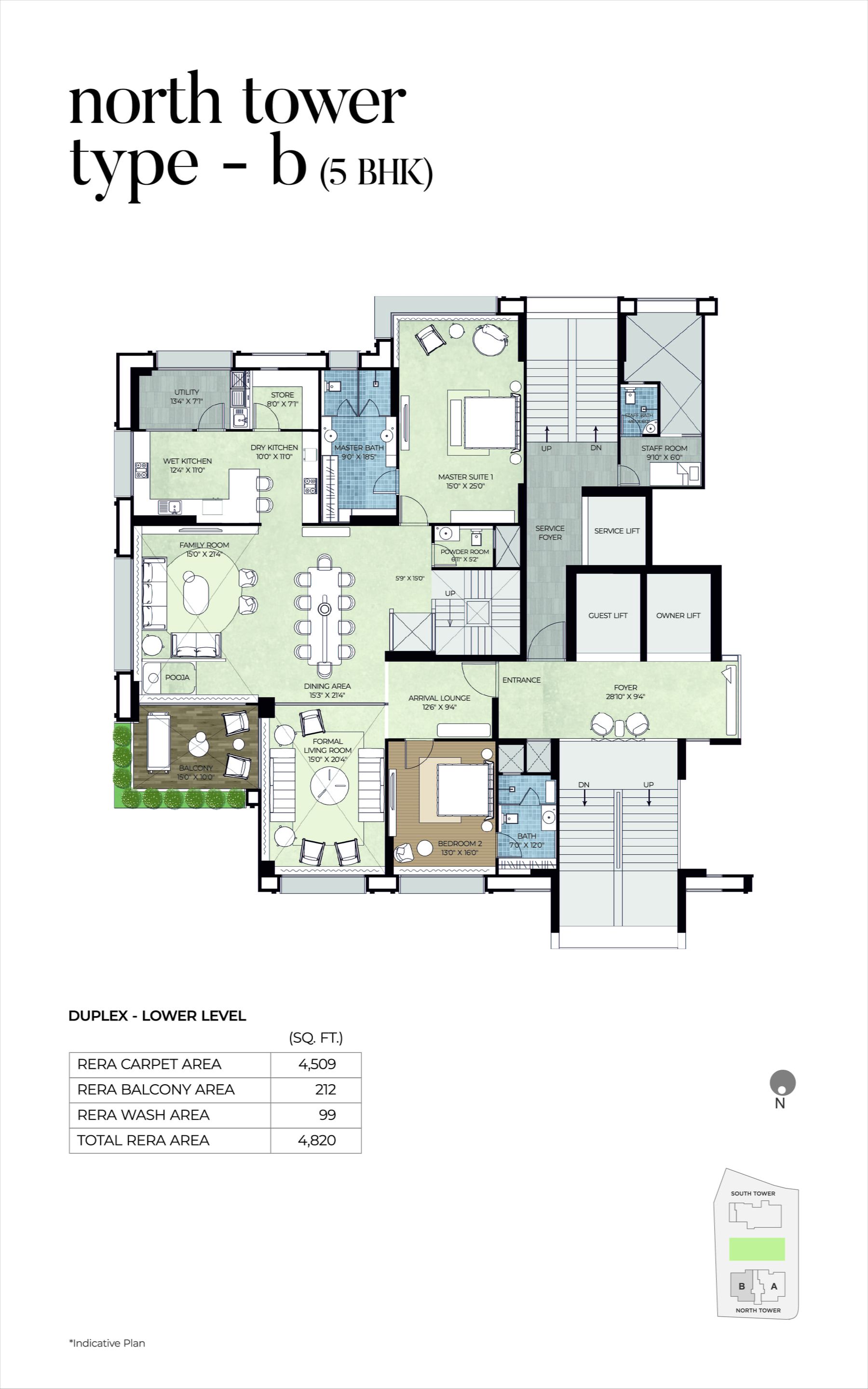 The Storeys Golf Coast — North Tower Type B 5 BHK Duplex Plan Lower Level