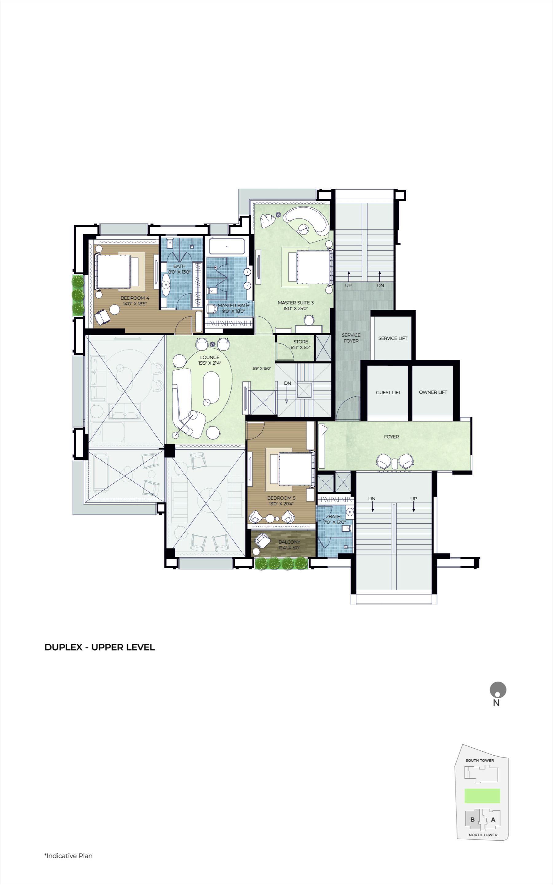 The Storeys Golf Coast — North Tower Type B 5 BHK Duplex Plan Upper Level